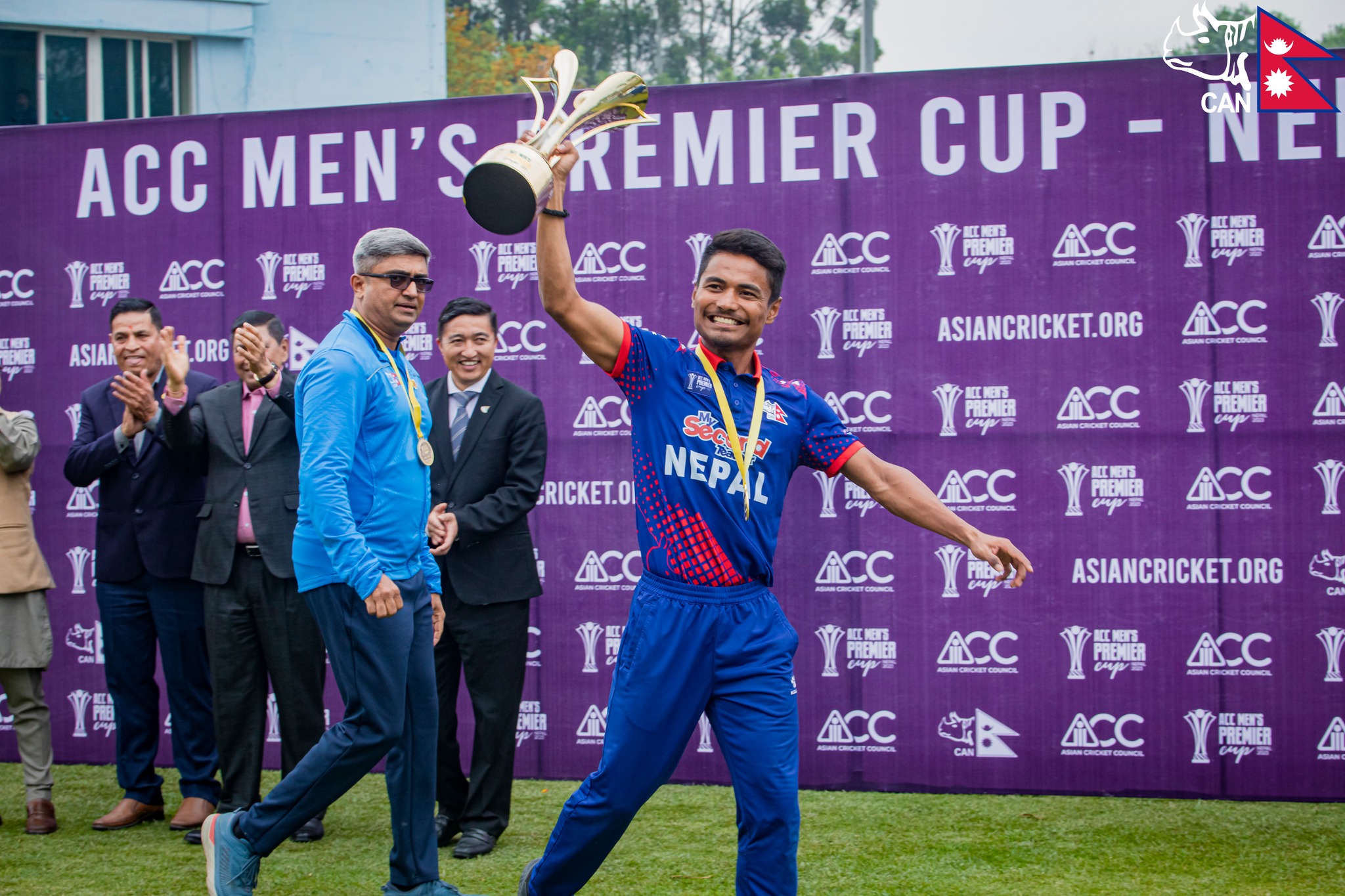 Rohit Paudel with ACC Premier Cup 2023 trophy. Photo: CAN
